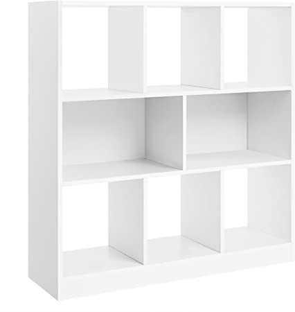 VASAGLE Wooden Bookcase with Open Shelves, Freestanding Bookshelf Storage Unit and Display Cabinet, for Living Room, Study Room, 35.4 x 11 x 39.4 Inches, White ULBC55WT