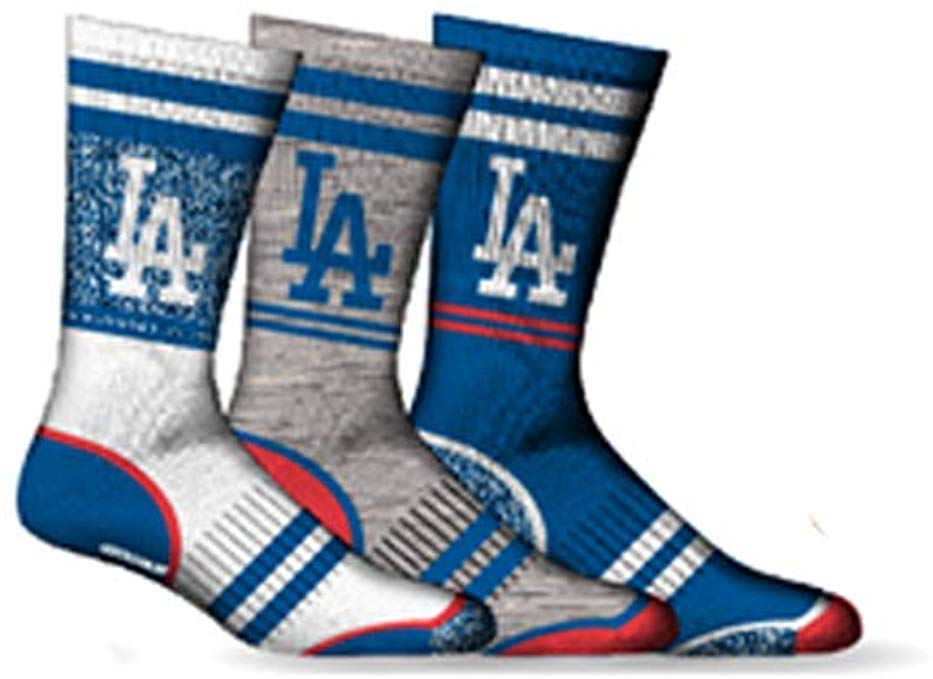 Los Angeles Dodgers Socks 3 Pack Crew MLB Baseball Fits Mens Shoe Sizes 7-11