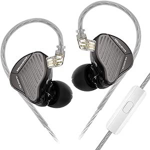 Linsoul KZ PR1 13.2mm Planar Diaphragm Driver HiFi in-Ear Monitors IEM with Detachable 2pin OFC Silver-Plated Cable Microphone for Audiophile Studio Musician (Black, with Mic)