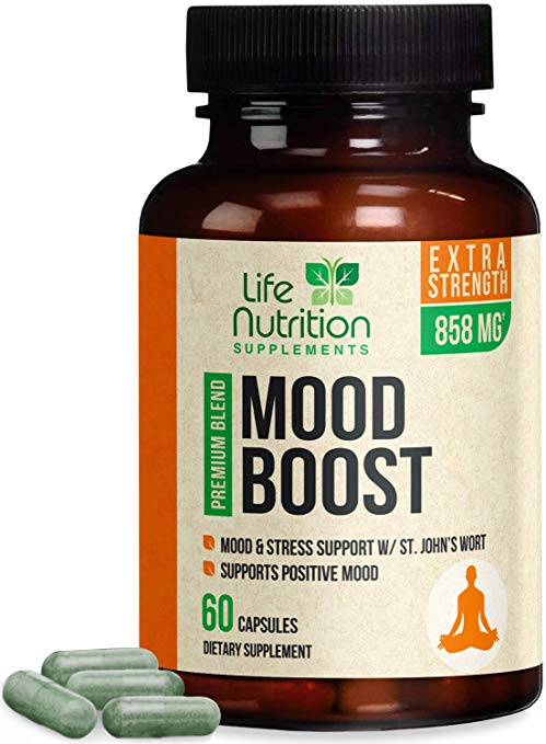 Mood Boost Support for Stress & Anxiety Relief 1100mg - Natural Serotonin Production & Nootropic Dopamine Booster, Focus Supplement Pills w/ 5-HTP & Ashwagandha for Men & Women, Non-GMO - 60 Capsules