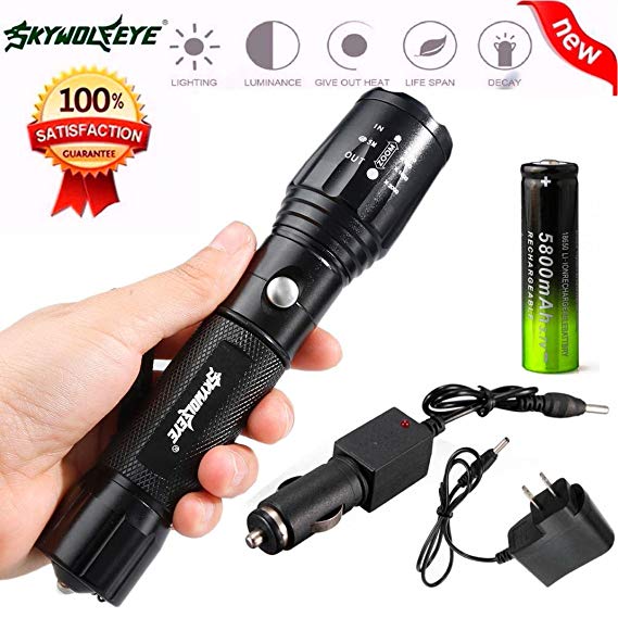 Flashlight,Lisingtool 5000LM CREEE XM-L T6 LED Rechargeable Flashlight Torch Lamp AC Battery Charger