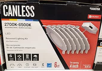 Utilitech Canless Color Choice 4-in 50-Watt Equivalent White Round Dimmable Recessed Downlight (6-Pack), 4 Inches, (LLEDR4XT5CCT6)