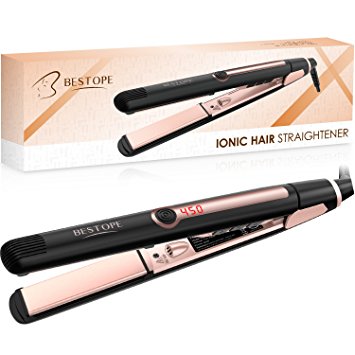 Bestope Hair Straightener, 1-inch Ceramic Ionic Flat Iron with Digital LCD Display, Dual Voltage, Instant Heat Up, Adjustable Temperature, Auto Shut-Off, 3D Floating Plates For All Hair Types (HZ147)