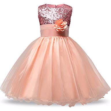 VIMIKID Girls Sequin Satin Tulle Evening Dresses Wedding Pageant Flower Girl Party Dress(4-12 Years)