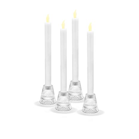 LampLust Clear Glass Candle Holders - Reversible Taper Tea Light Holder Set, 2.5" Height, Traditional Window Candles, Holiday Seasonal Decor, Hanukkah, Fits All Candlesticks - 4 Pack