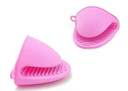 Kitch N’ Wear - Silicone Pot Holder Oven Mini Mitt 1 Pair (2pc), Cooking Pinch Grips - Heat Resistant - (Pink)
