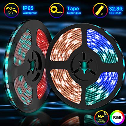 Led Light Strips,Tenmiro 32.8ft Led Strip Lights With 44key RF Remote Controller,Waterproof Color Changing RGB SMD 5050 300 LEDs Rope Lights, DC 12V5A Power Safety Decoration For Home Outdoor Lighting