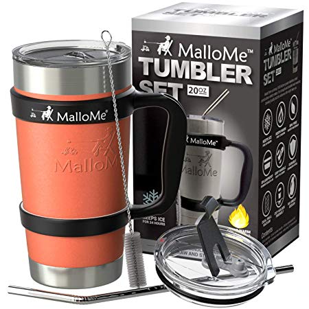 MalloMe Stainless Steel Vacuum Insulated 6-Piece Tumbler Set, Fuzzy Peach 20 oz