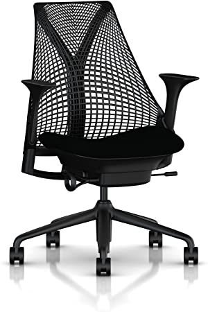 Herman Miller Sayl Ergonomic Office Chair with Tilt Limiter and Carpet Casters | Stationary Seat Depth and Arms | Black Frame with Licorice Crepe Seat