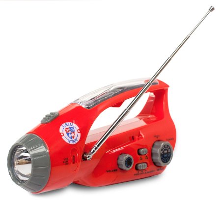 Small Emergency Radio, LED Flashlight & Portable Phone Charger (All-In-One Solution) Solar, Hand-Crank and USB Powered - Unlimited 3-Year Warranty