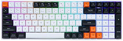 EPOMAKER GK96S Hot Swappable Bluetooth 5.1 Wireless/Wired RGB Mechanical Keyboard with 4000mAh Battery, PBT GK1 Keycaps for MacOS/Win/Android (Gateron Yellow Switch, Black White Orange Keycaps with White Case)