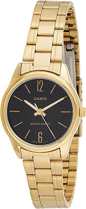 Casio LTP-V005G-1B Women's Standard Analog Gold Tone Black Dial 3-Hand Analog Watch