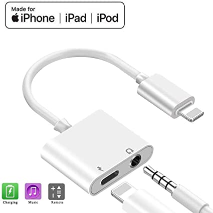 [Apple MFi Certified] Lightning to 3.5mm Headphone Audio & Charger,2 in 1 iPhone Audio Splitter Adapter Charger 3.5mm AUX Earphone for iPhone 11/11 Pro/XS/XR/X/8 7 6,iPad,iPod.Support All iOS System