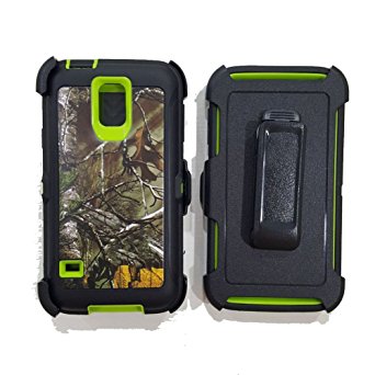 Galaxy S5 Holster Case, Harsel®  Heavy Duty Tree Camo High Impact Shockproof Hybrid Protective Military w' Belt Clip Built-in Screen Protector Case Cover for Galaxy S5 - Xtra Green