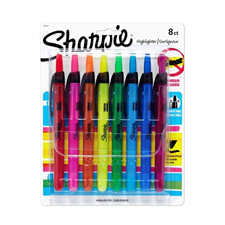 Sharpie Accent Retractable Highlighters, Assorted, Narrow Chisel Tip, 8 Count (28101)