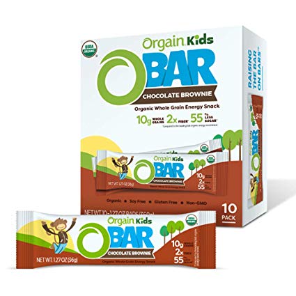 Orgain Organic Kids Energy Bar, Chocolate Brownie, Vegan, Gluten Free, Soy Free, 6g Fiber, Non-GMO, 1.27 Ounce, 10 Count