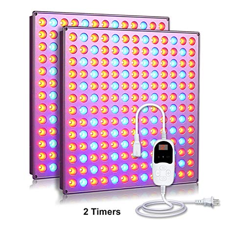 Roleadro LED Grow Light, 45W Plant Light Bulbs Timer Reflector Growing Lamps Garden Indoor Plants Seeding, Growing Flowering (2 Pack)