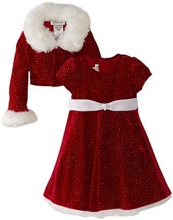 Bonnie Jean Girls Christmas Dress Velvet Sparkle Dress with Jacket