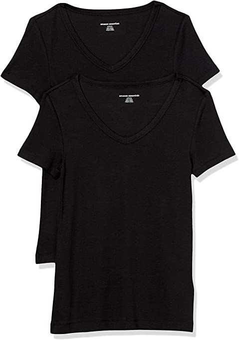 Amazon Essentials Women's 2-Pack Slim-Fit Short-Sleeve V-Neck T-Shirt