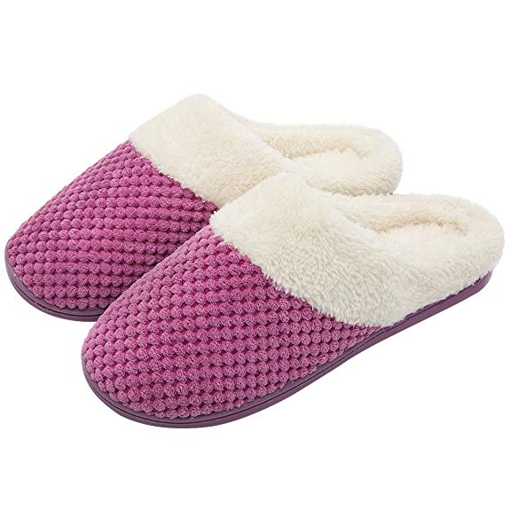 ULTRAIDEAS Women's Soft Gridding Coral Velvet Short Plush Lining Slip-on Memory Foam Clog Indoor Slippers
