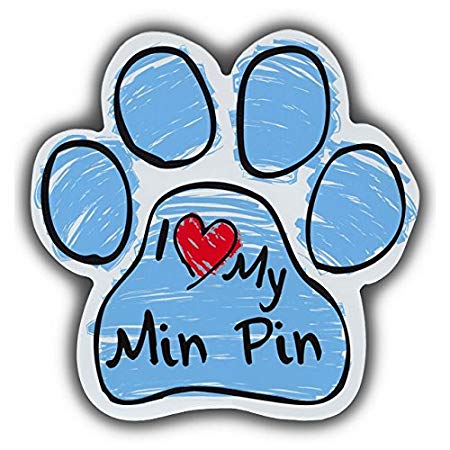 Refrigerator Magnet - Blue Scribble Dog Paw Magnet - I Love My Min Pin (Miniature Pinscher) - 5.5" x 5.5"
