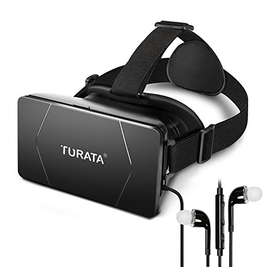 TURATA 3D VR Headset Virtual Reality Box Glasses Adjustable Lens Strap for iPhone 7/6S/6 Plus/5/5S/SE Samsung Galaxy Note S6/S7 Edge Android 3D Movies Games 3.5-6.0 Inch - Black