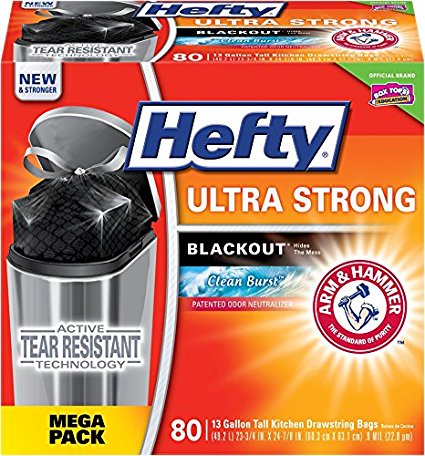 Hefty Ultra Strong Blackout Tall Kitchen Drawstring Trash Bags (Clean Burst, 13 Gallon, 80 Count)