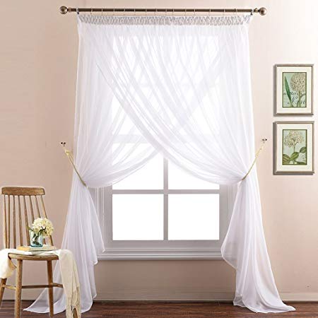 NICETOWN 2-Layer Sheer Curtain Panels for Bedroom Pinch Pleat Elegant Double Layers Voile Draperies for Living Room(Drape Tiebacks, Hooks and Rings Included,110" Width x 108" Length, White)