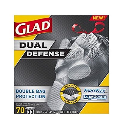 Glad ForceFlex Extra Strong Extra Large Tear Resistant Drawstring 33 Gallon, 70 Count Trash Garbage Bags