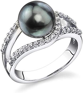 THE PEARL SOURCE 9-10mm Genuine Black Tahitian South Sea Cultured Pearl Tessa Ring for Women