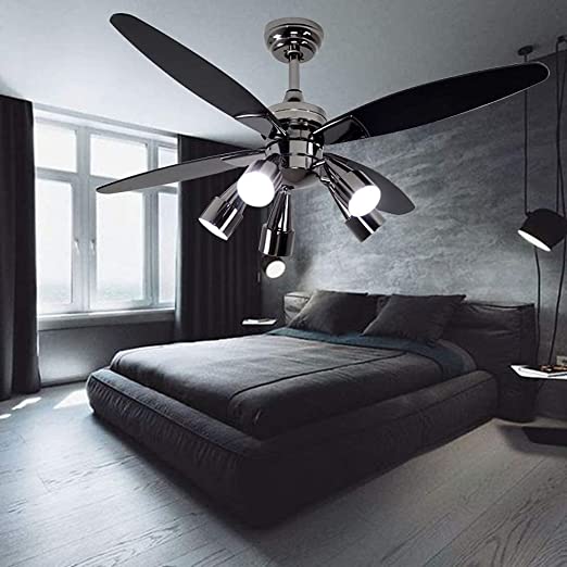 Andersonlight Fan Modern Black Ceiling Fan With 5 Rotatable Light Set, Remote Control, Indoor Quiet Fan Chandelier, 48-inch