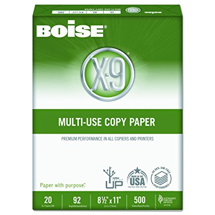 Boise OX9001 X-9 Multi-Use Copy Paper, 92 Bright, 20lb, 8-1/2 x 11, White (Case of 5000 Sheets)