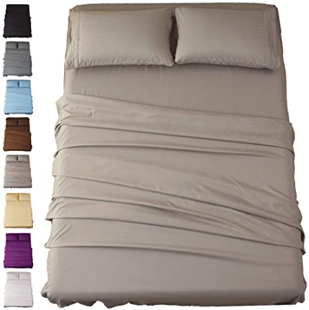 Bed Sheet Set Super Soft Microfiber 1800 Thread Count Luxury Egyptian Sheets 16-Inch Deep Pocket Wrinkle and Hypoallergenic King Size(Grey, King)