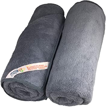 MojaFiber - Plush Microfiber Luxury Bath Towel - Fast Drying Ultra Absorbent Soft - Great for Bath Shower Sports Outdoor Travel Gym Swimming and Fitness - Measures 27" x 47" 2 Pack (Grey)