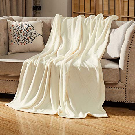 Homey Forte Breathable Lightweight Blanket for Summer Thin Comforter Quilt Cooling Blanket Faux Fur Chair Throw for Living Room 50" 60" Cream