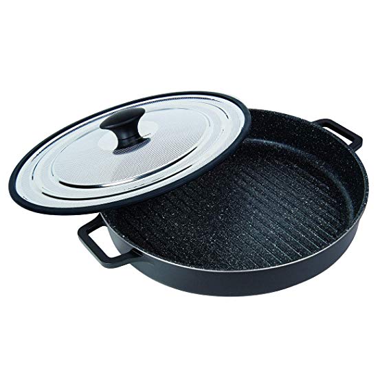 Master Pan MP-107 Stovetop Oven Grill Pan with Heat-in Steam-Out Lid, 12", Black