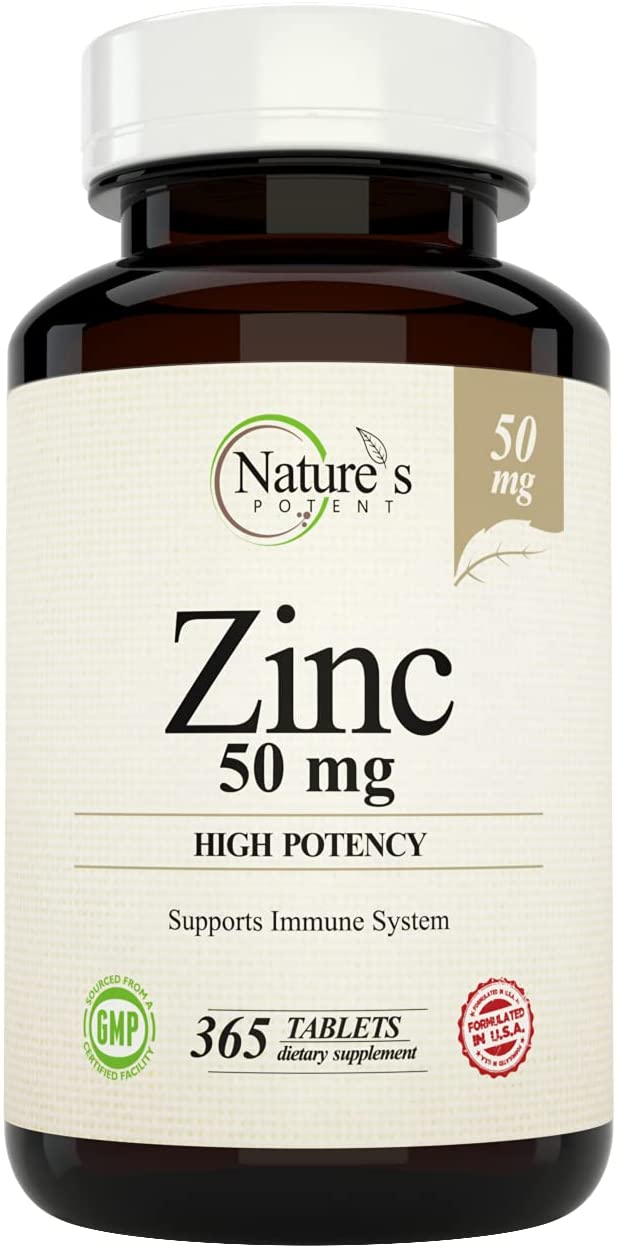 Nature's Potent Zinc 50mg, Supplement (1 Year Supply, 365 Tablets)