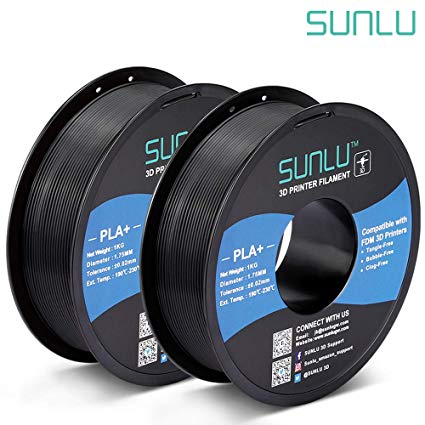 SUNLU PLA Plus 3D Filament 1.75mm for 3D Printer & 3D Pens, 2KG (4.4LBS) PLA  Filament Tolerance Accuracy  /- 0.02 mm, Black Black