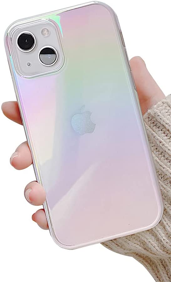 Ownest Compatible with iPhone 13 Case 6.1 Inch [Not Fit 13 Pro] Colorful Clear Rainbow Glitter Bling Design TPU and PC Protection Case for Women Girls for iPhone 13-White