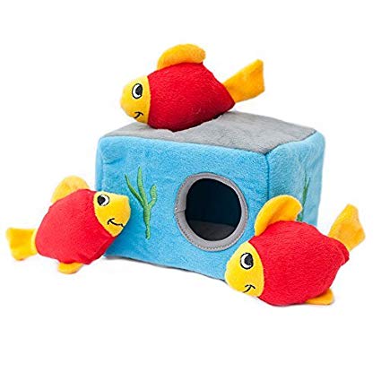 ZippyPaws - Sea Buddies Burrow, Interactive Squeaky Hide and Seek Plush Dog Toy - Fish Miniz, 3 Pack