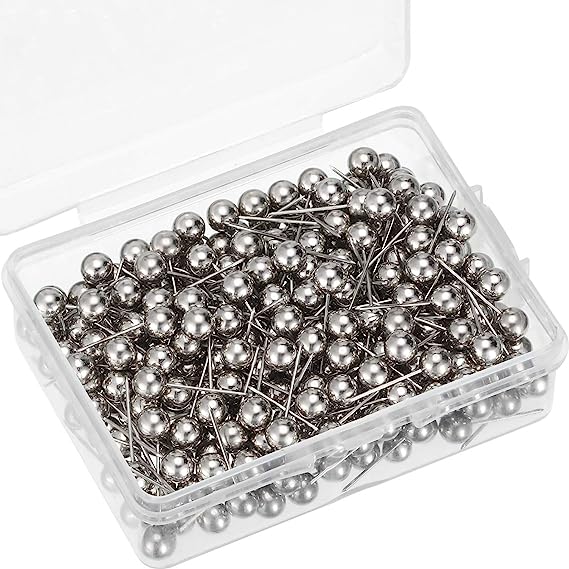 Map Tacks Push Pins Small Size 300 Packs (Silver, 1/5 Inch)