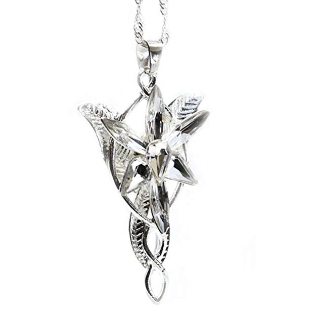 LOTR Lord Of The Rings Hobbit Arwen EVENSTAR Silver Tone Necklace Crystal Pendant Prop Replica in Blue Gift Box