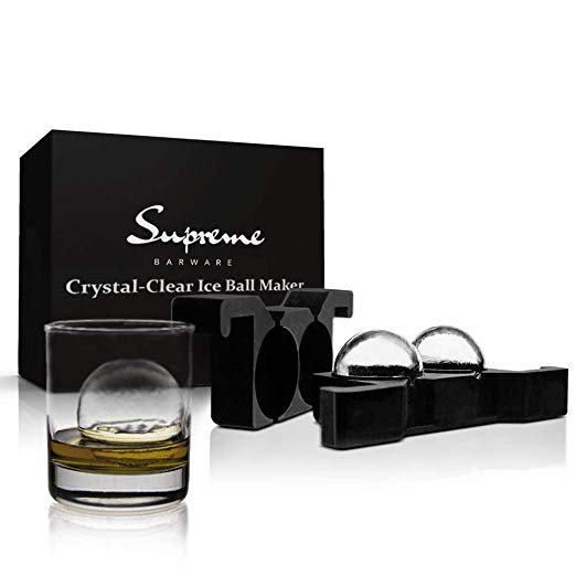 Premium Crystal Clear 2.5" Whiskey Ice Ball Maker Mold to Make Perfect Slow Melting Round Circle Ice Cube Spheres for Cocktails Bourbon and Whiskey