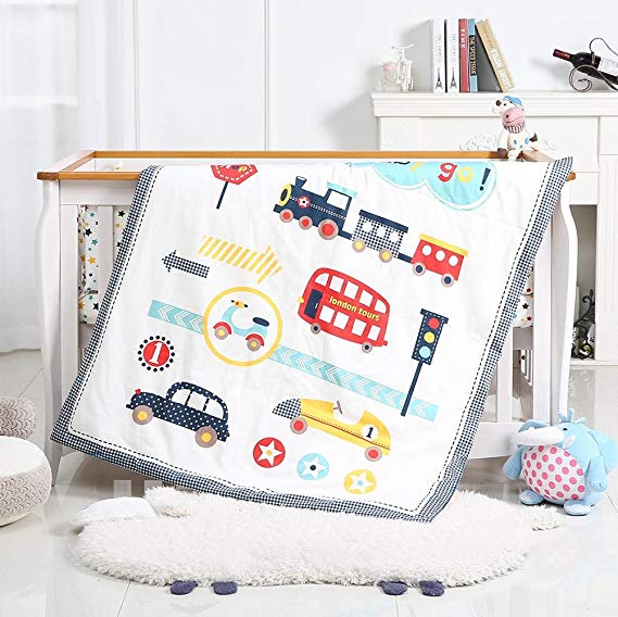 i-baby 9 Piece Nursery Crib Bedding Set for Newborn Baby Girls Infant Crib Sheet Duvet Pillow Bumper Cot and 100% Cotton Printed Cover (Auto World)