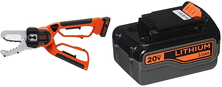 BLACK DECKER 20V MAX Cordless Chainsaw with Extra Lithium Battery 3.0 Amp Hour (LLP120 & LB2X3020-OPE)