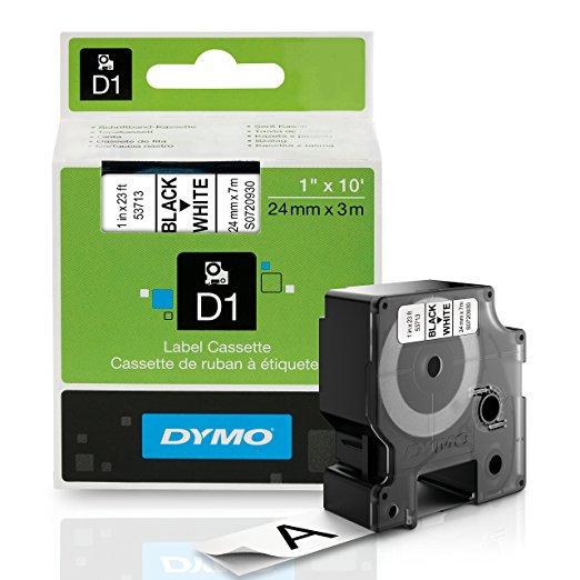 DYMO Standard D1 53713 Labeling Tape ( Black Print on White Tape , 1'' W x 23' L , 1 Cartridge)