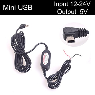 Car Auto Direct Wire Mini USB Dash Cam Charger DC 12V/24V to 5V In-Car Charging Cable for Dash Cam Recorder DVR GPS Tablet Cell Phone Hard-Wired Adapter for Car Truck Motorcycle Bike Pickup Camper Bus