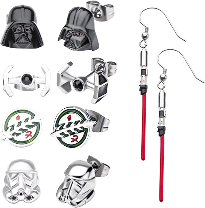 Star Wars Jewelry Unisex Adult Stainless Steel Dangle Charm Stud Earrings Set, Silver, One Size (SALES1SWMD)