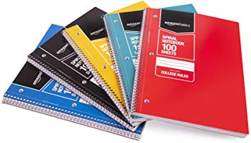 AmazonBasics College Ruled Wirebound Notebook, 100-Sheet, Assorted Solid Colors, 5-Pack