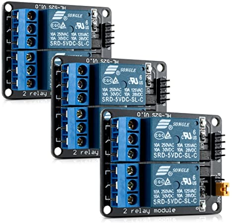 kwmobile 3x Módulo de relé 5V para Arduino con 2 canales - Set de 3 módulos de relés para Arduino con optoacoplador